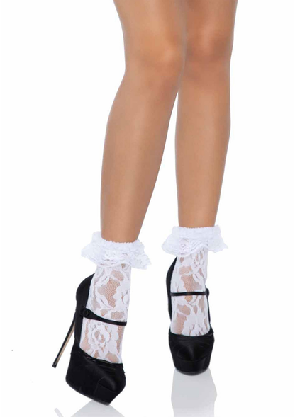 Leg Avenue Lace Anklet With Ruffle WHITE O/S - 4