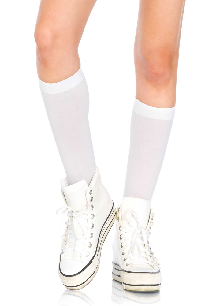 Leg Avenue Nylon Knee Highs WHITE O/S - 3