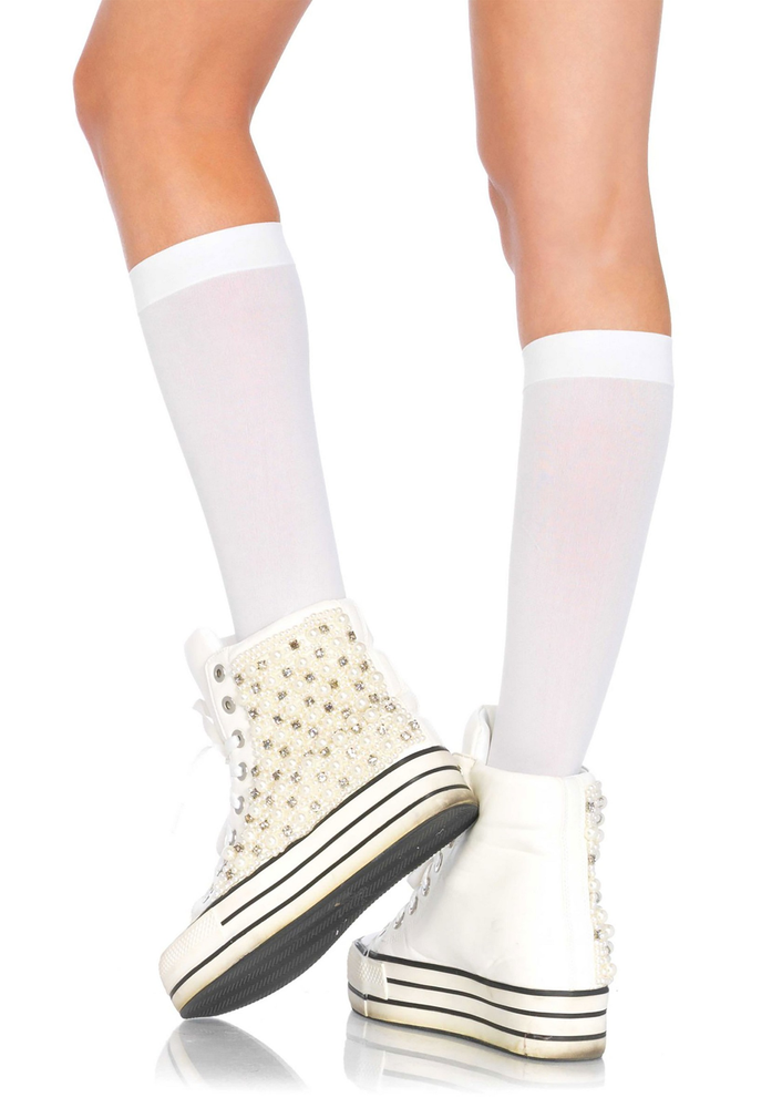 Leg Avenue Nylon Knee Highs WHITE O/S - 1