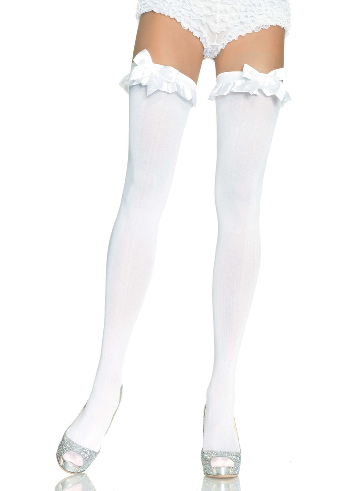 Leg Avenue Opaque Thigh Highs With Bow WHITE O/S - 0