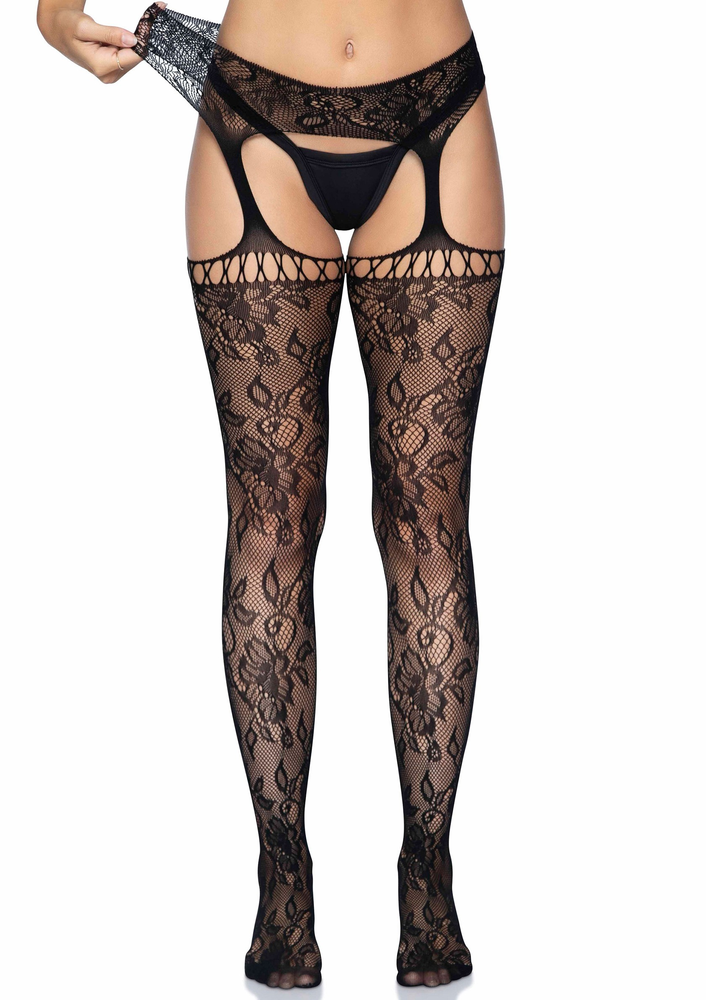 Leg Avenue Lace garter belt stockings BLACK O/S - 1