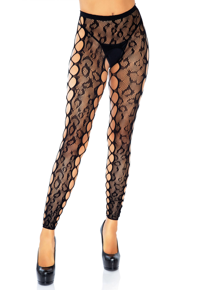 Leg Avenue Footless Crotchless Tights BLACK O/S - 2