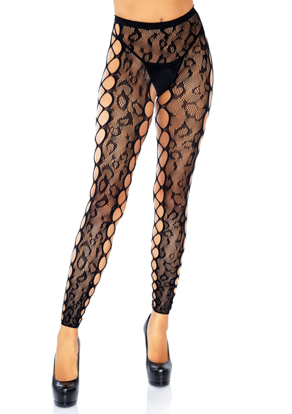 Leg Avenue Footless Crotchless Tights BLACK O/S - 2
