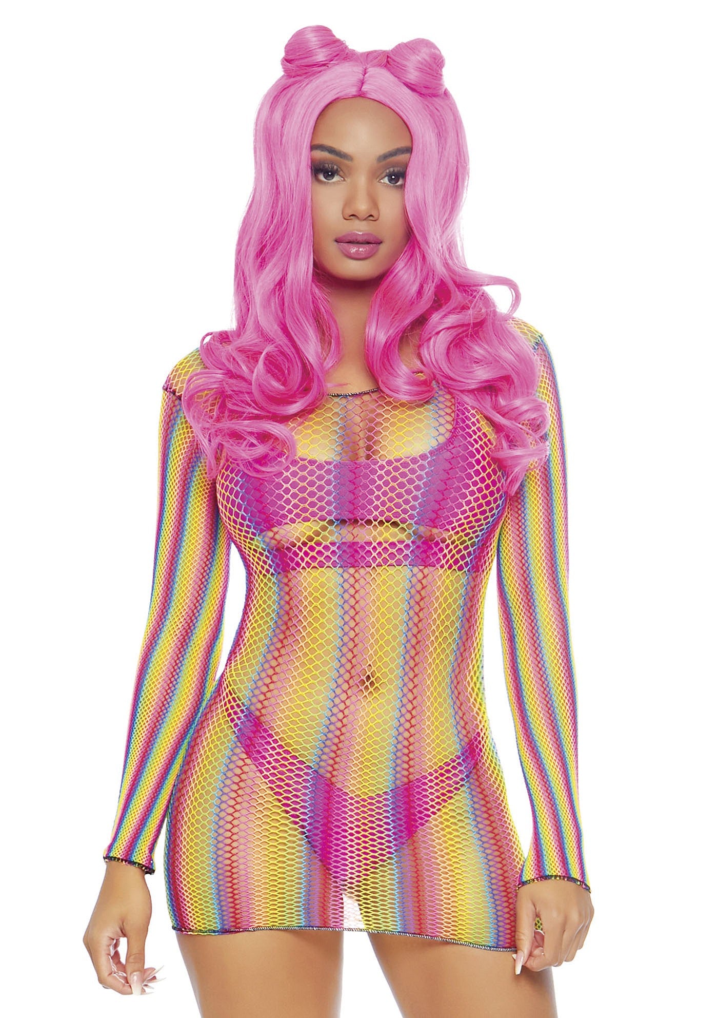 Leg Avenue Rainbow fishnet mini dress MULTICOLOR O/S - 2