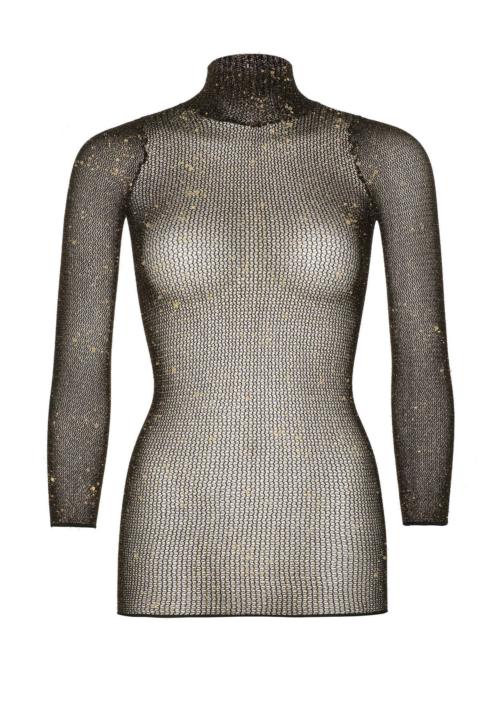 Leg Avenue Lurex sleeved fishnet dress GOLD O/S - 3