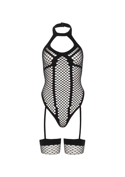 Leg Avenue Net keyhole halter teddy BLACK O/S - 1