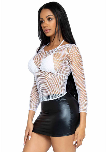 Leg Avenue Long Sleeves Fishnet Top WHITE O/S - 4