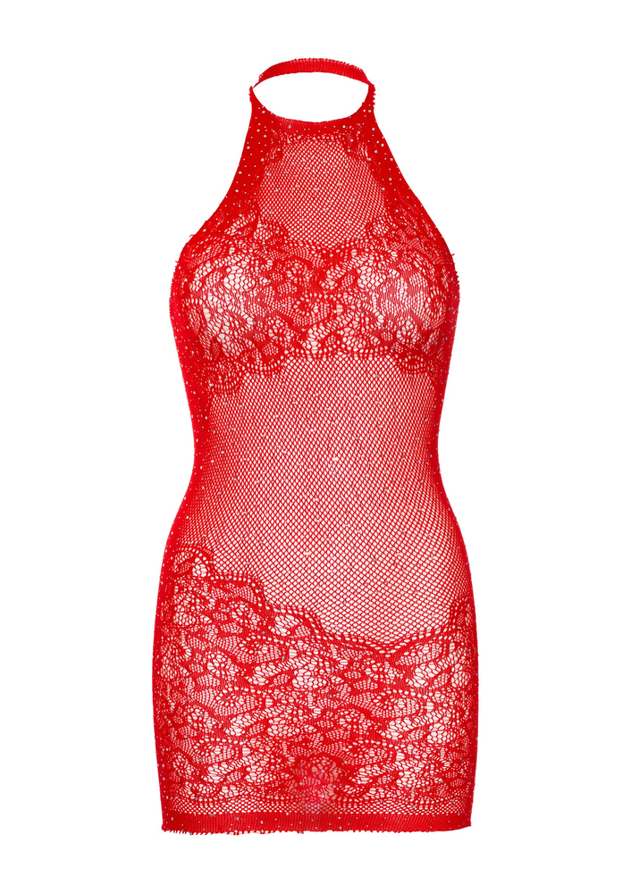 Leg Avenue Rhinestone Halter Mini Dress RED O/S - 5