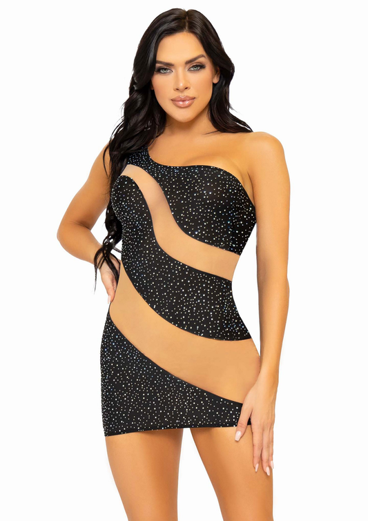 Leg Avenue Spandex Asymmetrical Minidress - Zwart