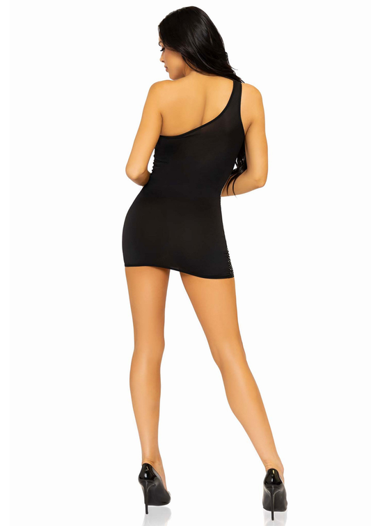 Leg Avenue Spandex Asymmetrical Minidress - Zwart