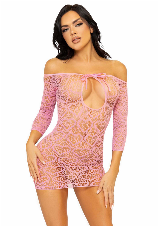 Leg Avenue Heart Net Mini Dress - Roze