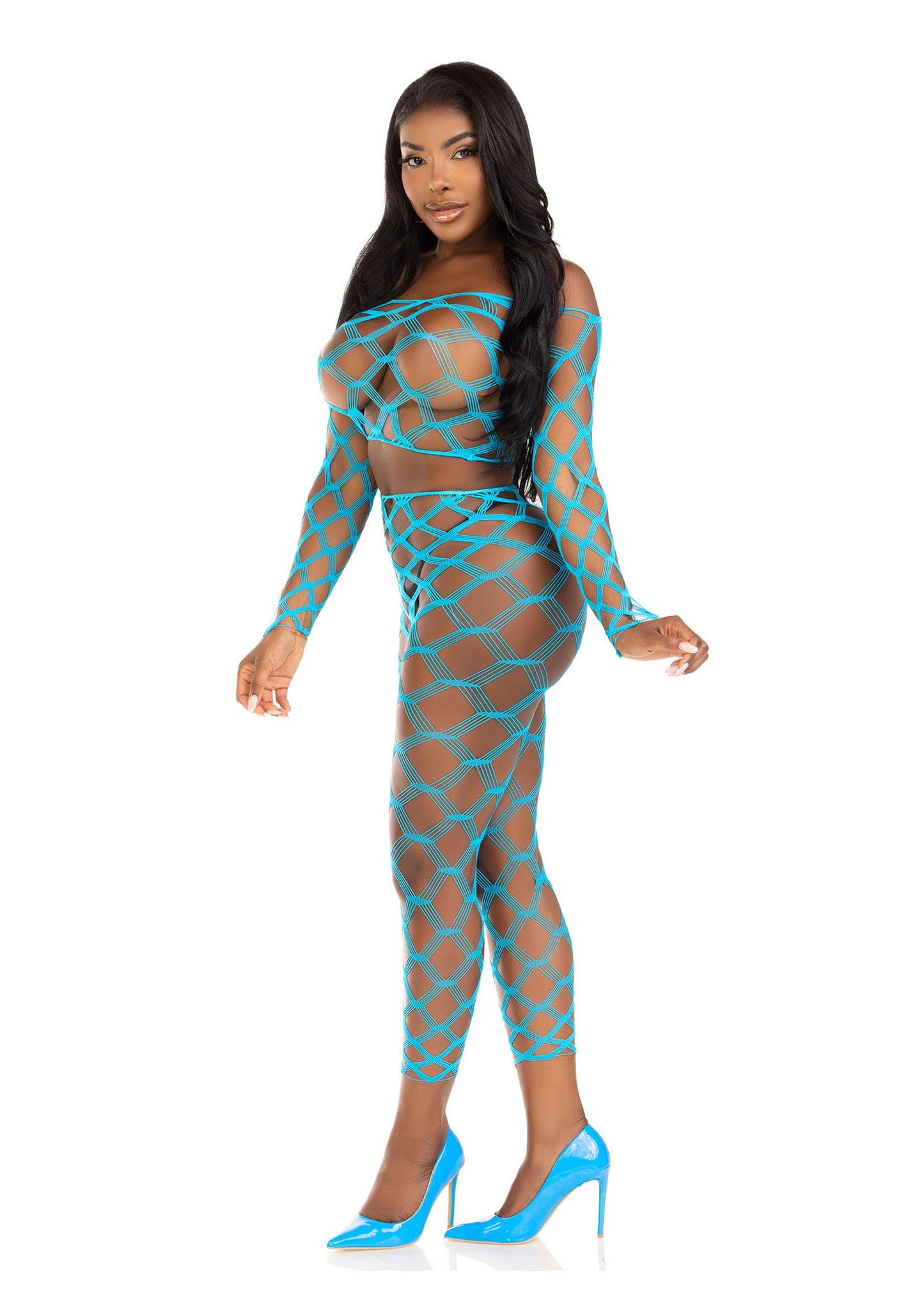 Leg Avenue Net crop top & footless tights AQUA O/S - 1703