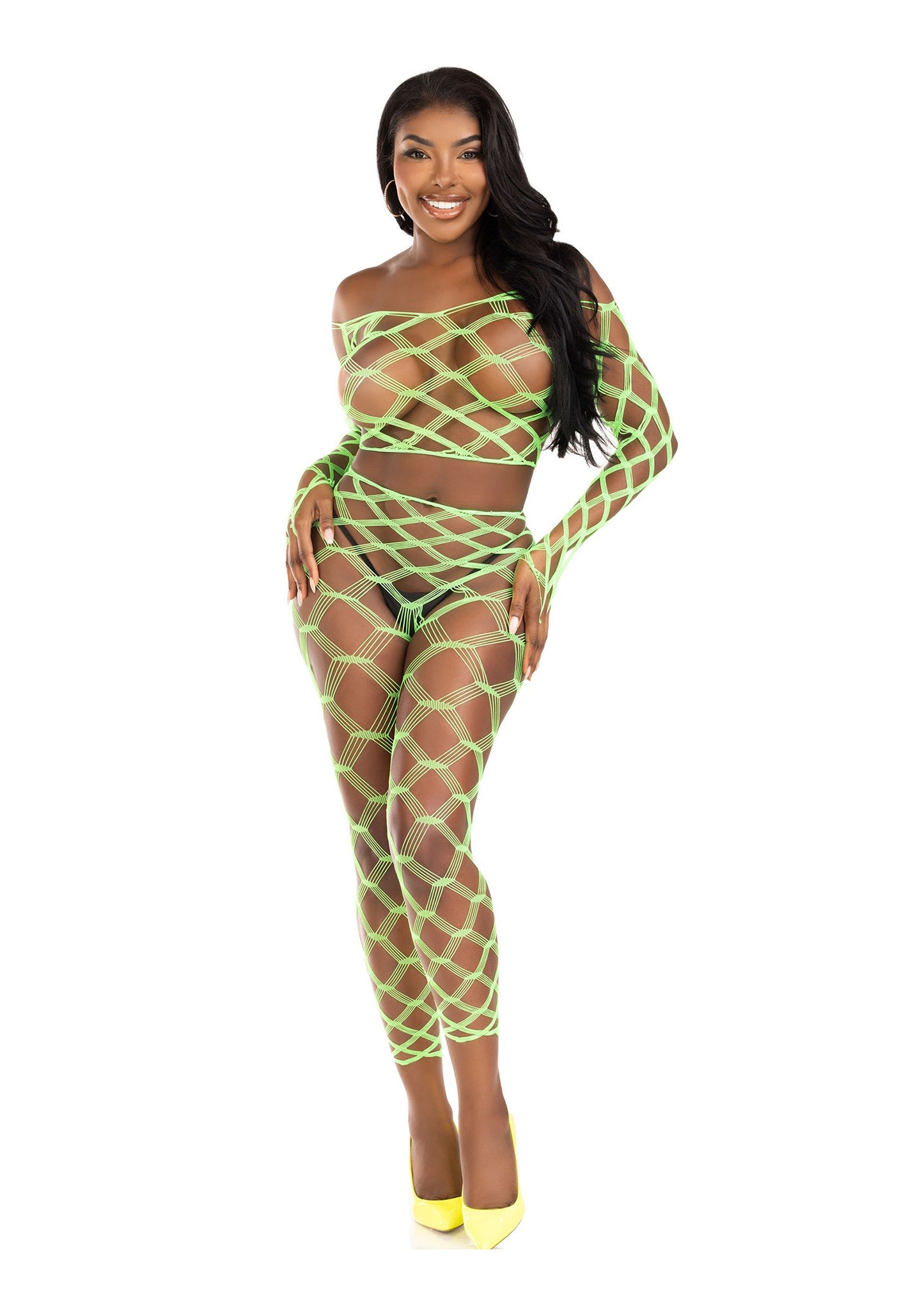 Leg Avenue Net crop top & footless tights GREEN O/S - 1711