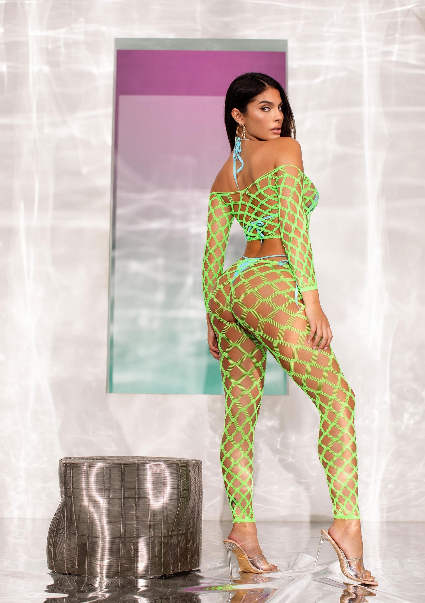 Leg Avenue Net crop top & footless tights GREEN O/S - 1721