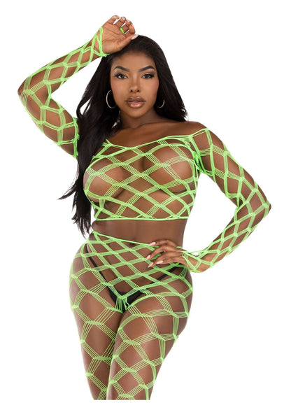 Leg Avenue Net crop top & footless tights GREEN O/S - 1710