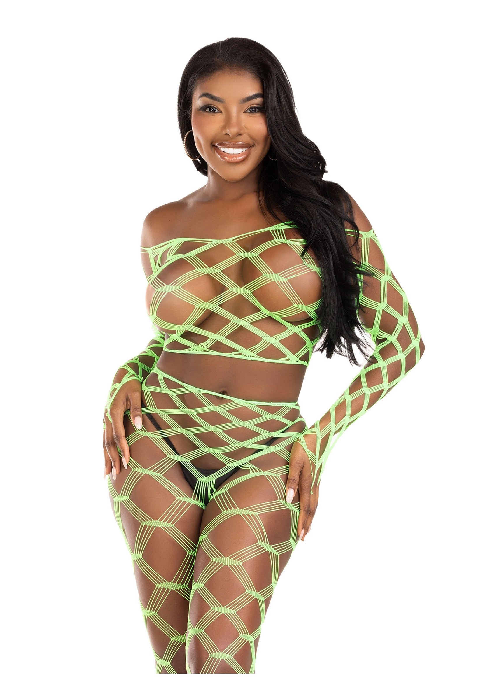 Leg Avenue Net crop top & footless tights GREEN O/S - 1720