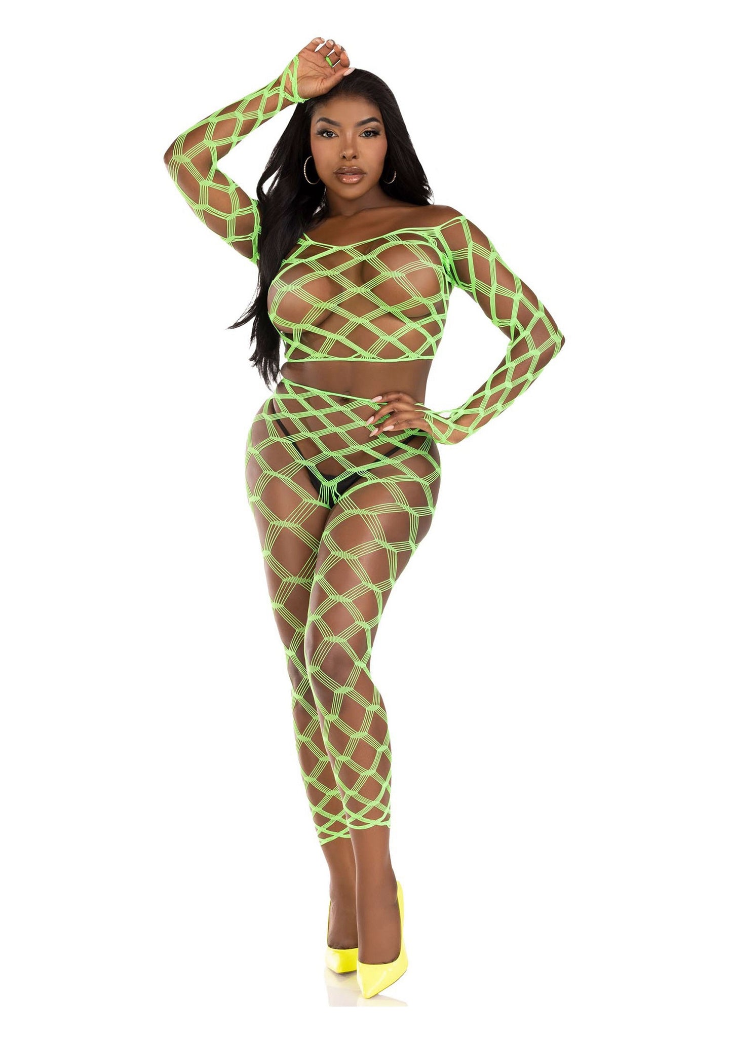 Leg Avenue Net crop top & footless tights GREEN O/S - 1714