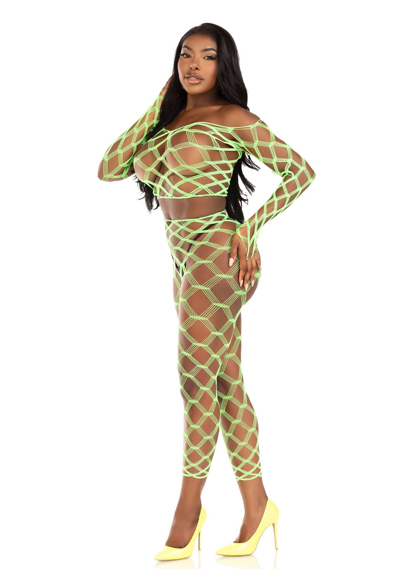 Leg Avenue Net crop top & footless tights GREEN O/S - 1719