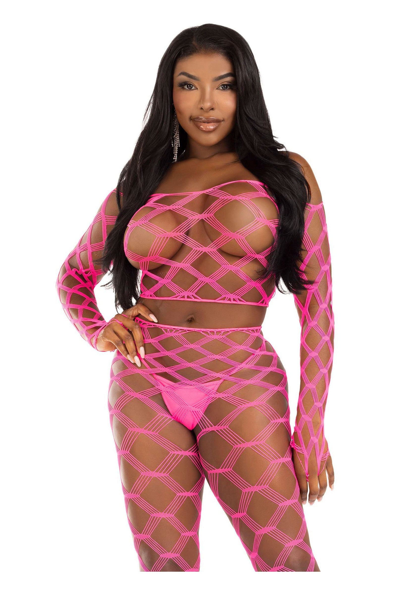 Leg Avenue Net crop top & footless tights PINK O/S - 1722