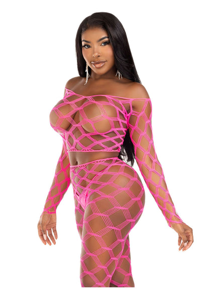 Leg Avenue Net crop top & footless tights PINK O/S - 1729