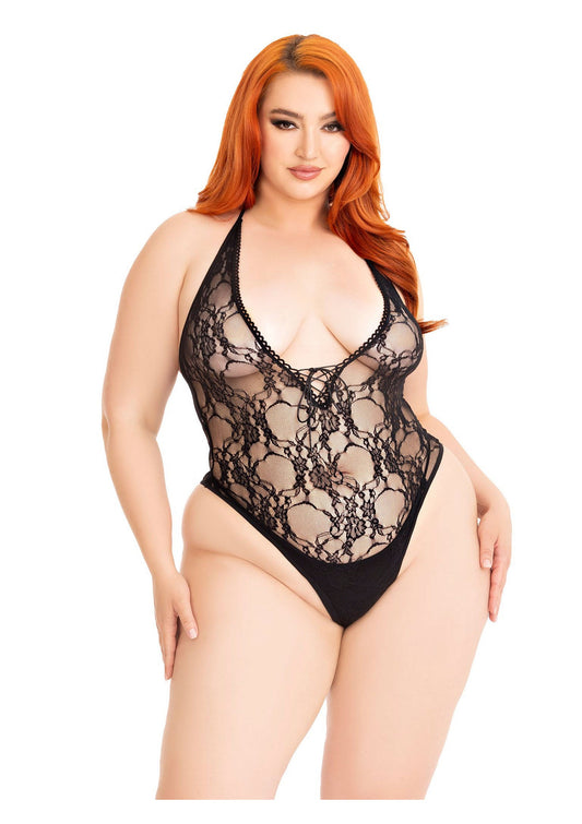 Leg Avenue Floral lace deep-V teddy +