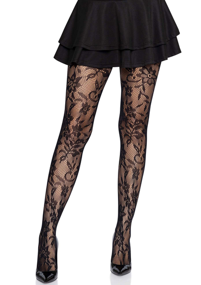 Leg Avenue Seamless Floral Lace Tights BLACK O/S - 5