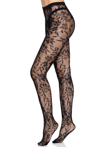 Leg Avenue Seamless Floral Lace Tights BLACK O/S - 1