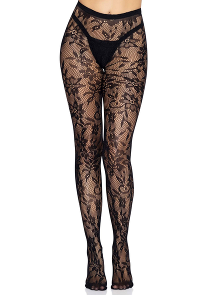 Leg Avenue Seamless Floral Lace Tights BLACK O/S - 0