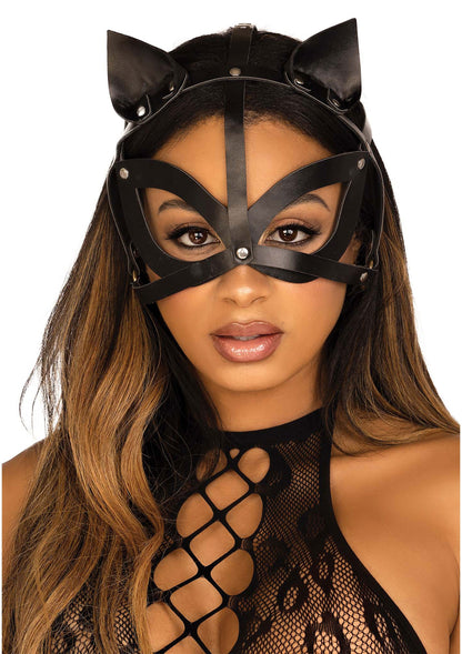 Leg Avenue Vegan leather studded catmask BLACK O/S - 2
