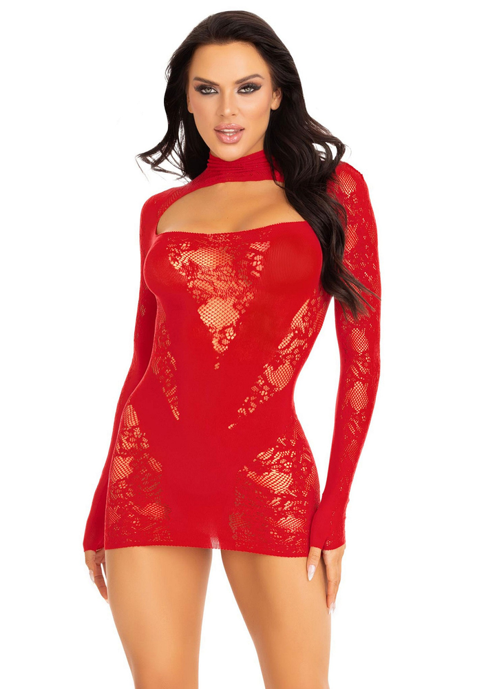 Leg Avenue Mini dress with gloved sleeves RED O/S - 1