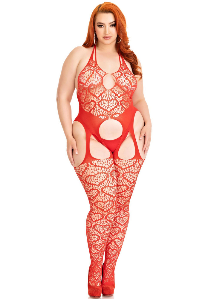 Seamless heart bodystocking RED 1X/2X - 5